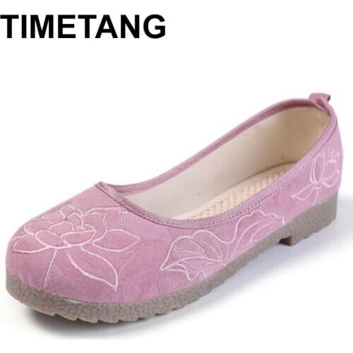 TIMETANG 2020 autumn cloth shoes national style embroidered shoes square dance shoes for women