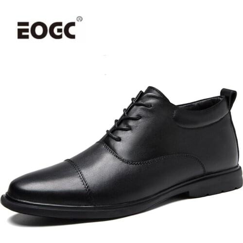 Natural Leather Business Men Shoes Comfort Non Slip Autumn Winter Shoes Soft Plush Warm Outdoor Wedding Dress Shoes
