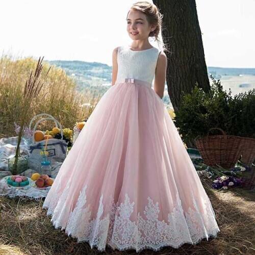 Vintage Lace Beading Flower Girls Dresses Blush Pink Sleeveless Princess Ball Gowns Vintage Lace A Line Birthday Dresses Custom