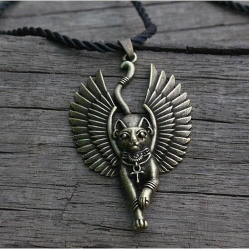 Vintage Fashion Punk Angel Fox Necklace Ancient Egypt Best Statue Men and Women Pendant Necklace Gift