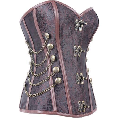 Vintage Corset Underbust Body Shaper Women Body Slimming Chest Harness Chest Compression Vest F0302 Brown Rivets Chains