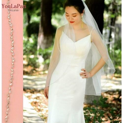 YouLaPan V38 One Layer Beaed Wedding Veil with Comb Veil Wedding Crystal Tube Bridal Bling Veil Bachelorette Party Accessories
