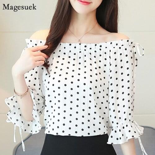 Women 2021 Short Sleeve Off Shoulder Shirts For Women Clothes Summer Fashion White Chiffon Blouse Casual Office Ladies Tops 5553