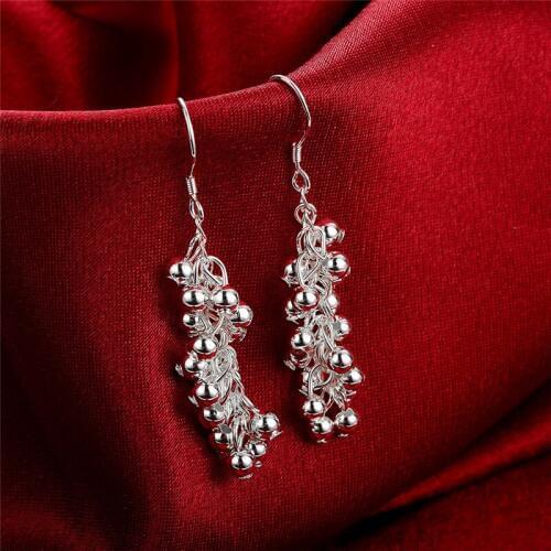 DOTEFFIL 925 Sterling Silver Smooth Grape Bead Drop Earrings For Woman Wedding Engagement Fashion Party Charm Jewelry