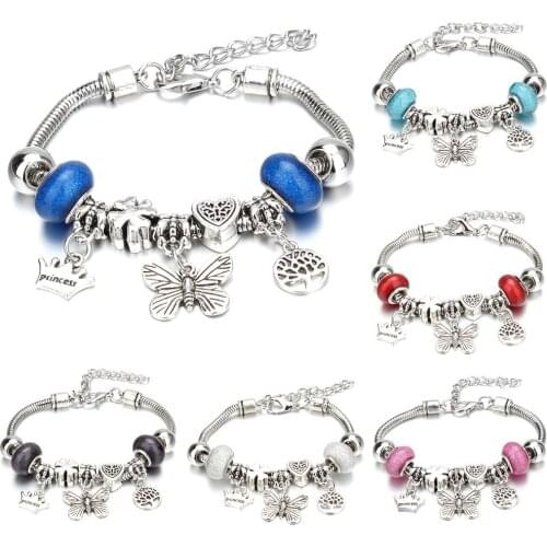 Charm Bracelet & Bangles Jewelry White Butterfly Crown Beads Bracelets Brands Bracelets Fit Women Girl Friendship Gift