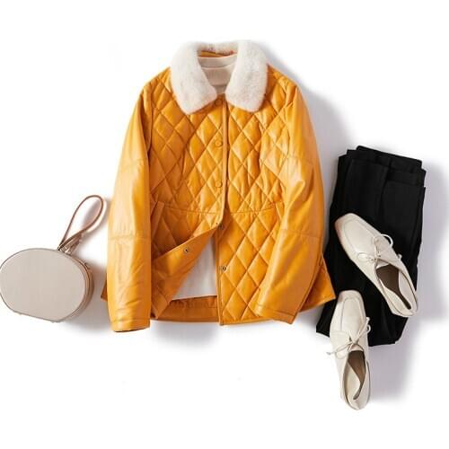 Fashion High Quality Real Sheepskin Leather Womens Down Jacket Mink Fur Collar Female Winter Parkas Women Coats Ropa Zjt291