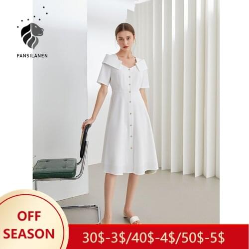 FANSILANEN Office Lady One Shoulder White Green Dress Women Summer 2021 New Temperament High Waist A-line Long White dress