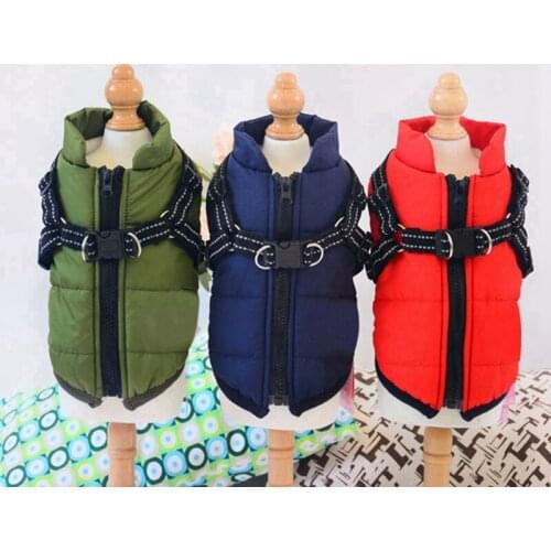 Pets Dog Winter Autumn Skiing Sleeveless Costume Cotton Padded Vest With Durable Chest Strap Harness Pet Vest