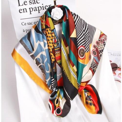 100% Pure Silk Square Scarves Women Real Silk Large Bandana Print Nature Silk Headscarf Kerchief Fashion Neckscarf Hijab 88x88cm
