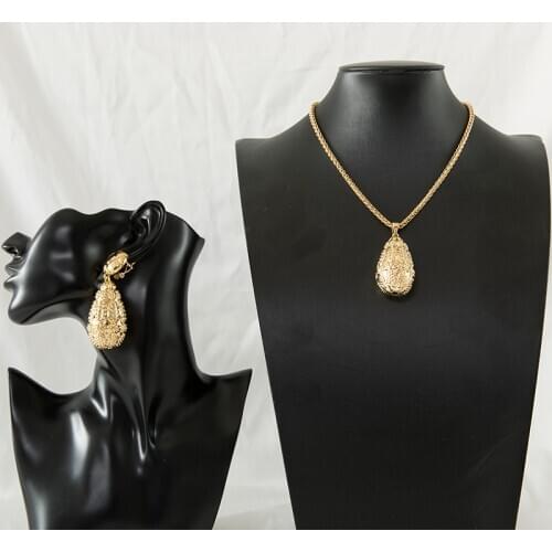 African Jewelry Charm Necklace Earrings Dubai Jewelry Sets for Women Wedding Bridal Pendant Jewelry Set