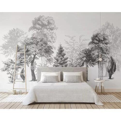 Beibehang Custom wallpaper modern minimalistic black and white sketch style abstract woods TV background wall mural 3d wallpaper