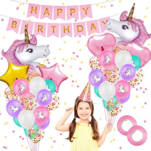 Large Unicorn Balloons Birthday Party Decorations Set Kid Unicorn Theme Party Wedding Latex Balloons Toy Baby Shower Banner Flag