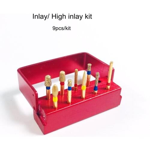 Dental Gold Diamond Burs High Inlay Prepairation 9pcs/kit