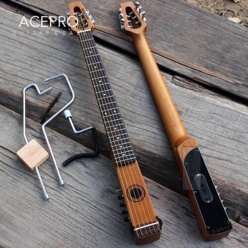 Acepro Mini Electric Acoustic Guitar, Mute Travel Guitar, Satin finish Roasted Maple, Stainless Steel High quality Circuit board
