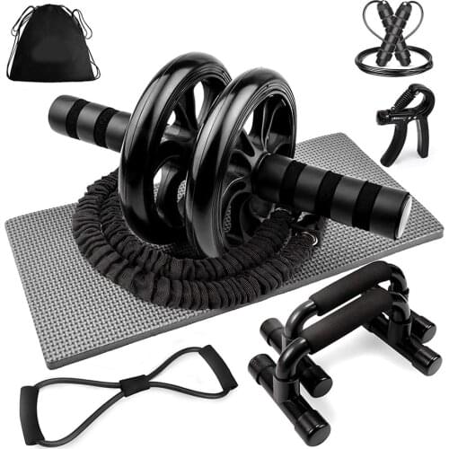 Resistance Bands AB Power Wheels Roller Set Hand Grip Strengthener Machine Jump Rope Exercise Workout Home Gym Fitness Trainer