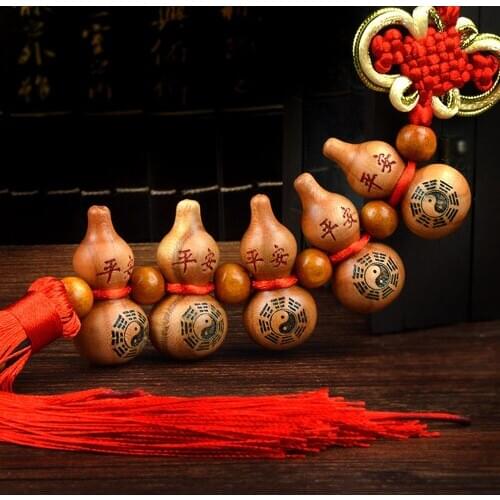 Feng Shui Chinese knot Peach Wood Tai Chi bagua Gourd wu lou Car hanger Amulet Home Decoration Accessories