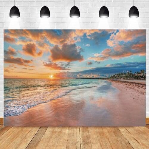 Dusk Summer Beach Sea Natural Scenery Childen Holiday Background Photography Ocean Cloud Backdrop Photocall For Photo Studio