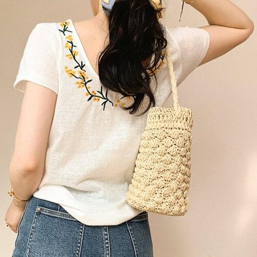 Floral Embroidery Linen T-Shirt 2021 Women Summer Clothing Short Sleeve Backless Sexy Elegant Tee Shirt T Shirt Femme Casual Top