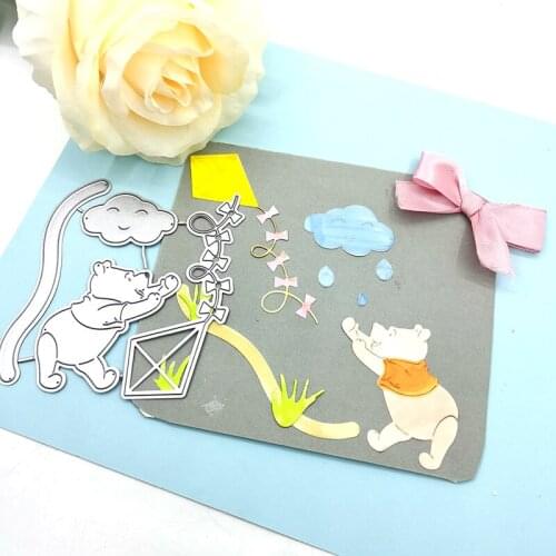 Julyarts 4Pcs Happy Bear Metal Cutting Die Stencil Fustelle Metalliche Per Scrapbooking Card Making Die Metal Crafts Die Cut