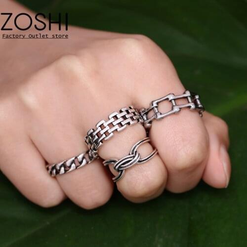 4pcs Retro Punk Chain Ring Set Statement Antique Silver Color Knuckle Ring For Women Hip Hop Party Jewelry Anillo Hombre Bijoux