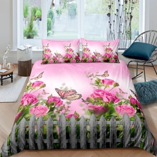 3D Flowers and Butterflies Design Duvet Cover Sets Bedding Set Quilt Covers Pillow Cases Full Twin Single Double Size Bed Linens