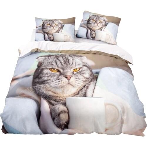 Cat And Coffee Cup Pattern Duvet Cover 175x220 Pillowcase 3Pcs,228x228 Quilt Cover,Blanket Cover , HD Printing Bedding Set