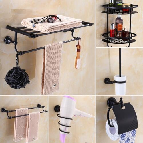 AUSWIND Bath Hardware Hanger Set Package Black Copper Antique Towel Rack Bar Paper Holder Brush Bathroom Accessories Tf10