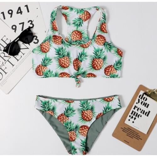 High Waist Bathing Suits Push Up Pineapple Print Swimsuit Two Piece Women Sport Crop Vest Bikini Sets Womens Beach Bathers