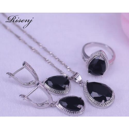 Many Colors Handmade Big Pear Silver Color Jewelry For Women Jewelry Set Earrings Ring Necklace Set Fast Ship