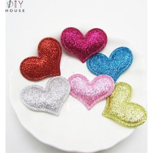 20-100Pcs Glitter Heart Patches Appliqued DIY Craft Supplies Arts Basteln Kids Hair Pin Accessories Material Patches Ornaments