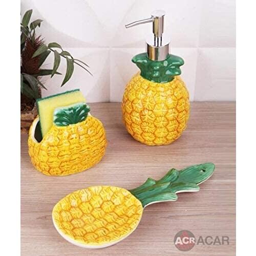 Click to open expanded view ACAR Pineapple 3-Piece Kitchen Set-LIQUID SOAP DIRTY DISPENSER SET WITH SPONGE HOLDER