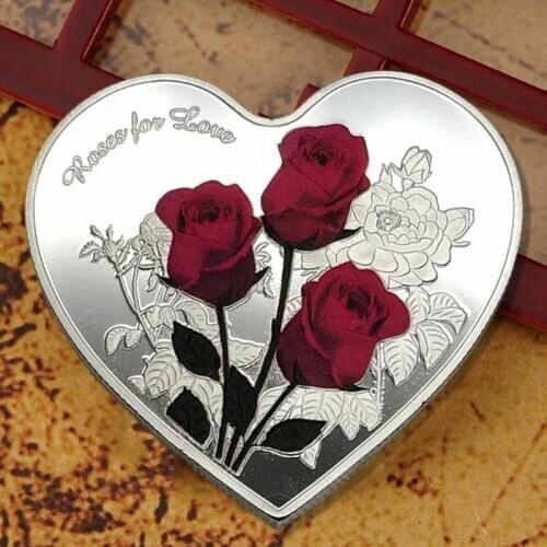 1pcs Heart Rose Valentines Day Commemorative Coin I Love You Emulation Valentines Day Game Currency Coins Collectibles