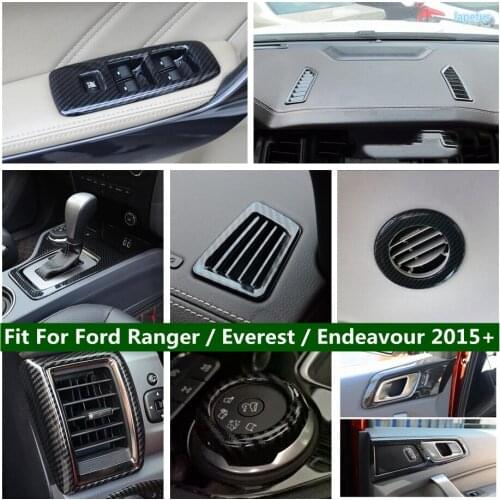 Carbon Fiber Look Headlamp Switch / Mode Adjust Button / AC Cover Trim ABS For Ford Ranger / Everest / Endeavour 2015 - 2020