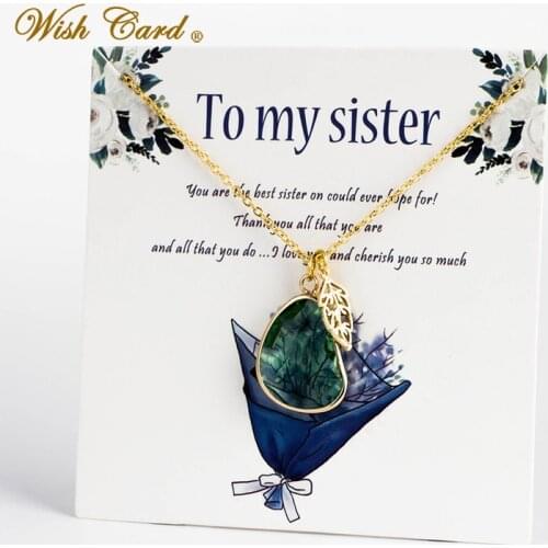 Wish Card 8 Styles Crystal Leaf Pendant Necklace For Women Copper Chain Best Card Gift Jewelry Fashion Summer Accessories