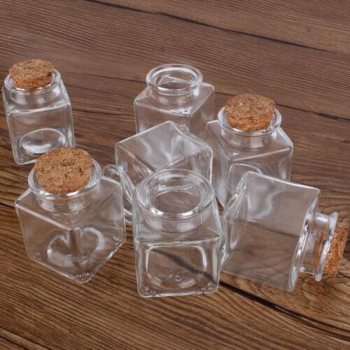 50ml Transparent Square Glass Bottles with Cork Stopper for Wedding DIY Crafts Gift 50ml Spice Jars Storage Bottles