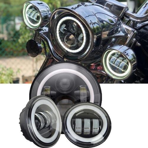 7'' LED Headlight white DRL, 4.5inch LED Auxiliary Spot Fog Passing Light Lamp with Halo Ring for H.ar-ley Touring Electra Glide