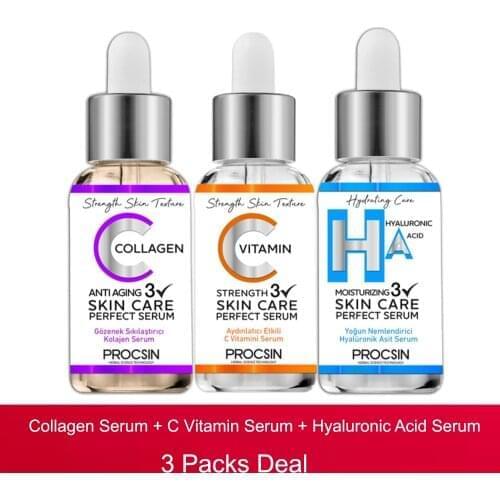 Procsin Hyaluronic Acid Vitamin C Serum Anti Aging Collagen Serum 20 ML 3 Packs Deal Beauty Skin Care Makeup