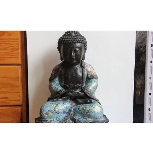 Tibet Old buddhism bronze Cloisonne Enamel sakyamuni Shakyamuni buddha statue