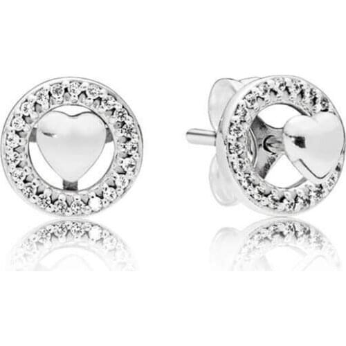 925 Sterling Silver Pan Earring Two-in-one Forever Heart With Crystal Studs Earring For Women Wedding Fashion Jewelry