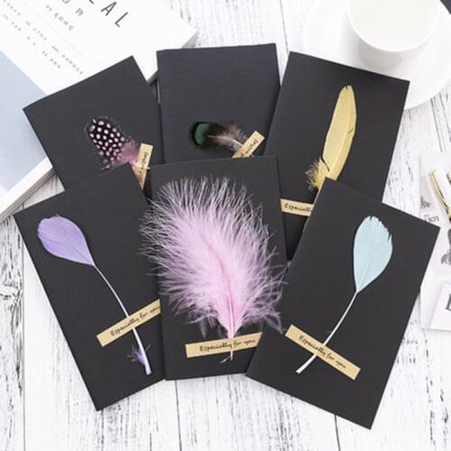 1set Feather Greeting Cards include Paper Sticker Guests Invitation Card Thank You Gift Card DIY Birthday Wedding Decoration