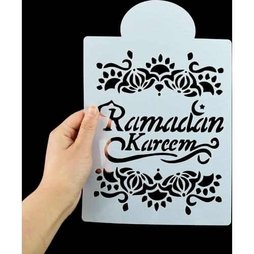 1pc Eid Mubarak Cake Stencil Ramadan Kareem Cake Decorating Moulds Baking Embellishments Stencils Template Mold for Home Kitchen