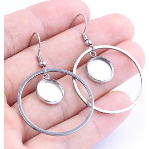 Reidgaller 10pcs stainless steel fit 10mm 12mm cabochon earring base blanks with hoop circle charms diy jewelry bezel settings