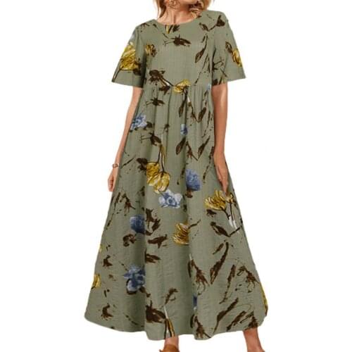 2021 Summer Maxi Dress Printed Women Sundress Casual Short Sleeve Female High Waist Robe Plus Size Dresses Women