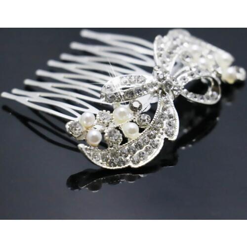 2021 Crystal Hairpin Bow Hair Jewelry Pearl Accessories Fashion Hair Comb Hair Clips Party Jewelry For Women Wedding Decoration