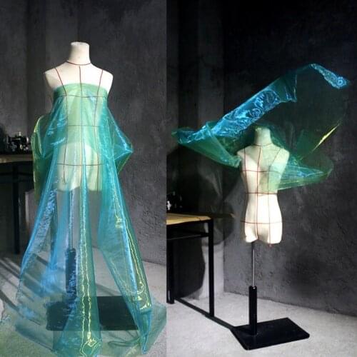 5 Yard wide 150cm Cyan Gold Illusion Gradual Laser Color Organza Crystal Yarn Tulle Designer Fabric DIY Dress Sunscreen Fabric
