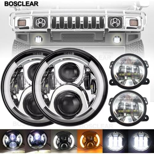 7inch LED Headlights with Turn Signal Light Headlamp+4inch foglight For Jeep Wrangler Lada Niva Land Rover Defender Dodge Dakota