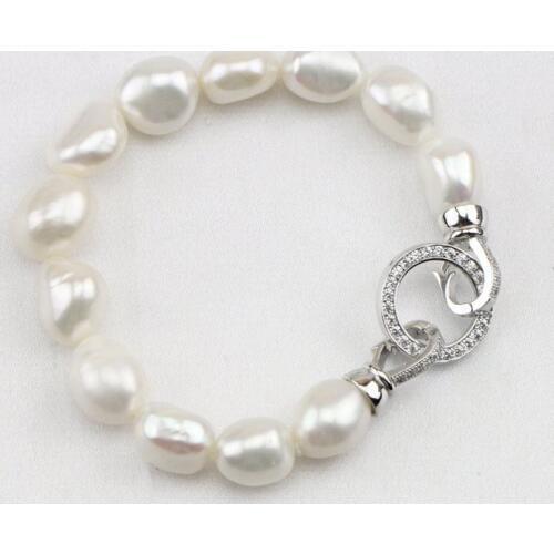 Real Natural Freshwater Baroque Pearl Bracelet & Bangles For Women Gift,White Color 10mm Irregular Pearl Jewelry