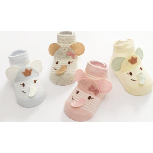 AiKway Infant Socks Baby Cotton Socks Cute Cartoon Stereo Elephant Thin Newborn Socks Boys Girls Children Non-slip Socks