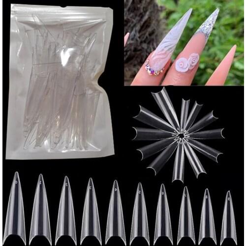 100Pcs/bag False Nail Tips with 10 Sizes Nail Tips Stiletto French Acrylic Fake Nails ABS Tips Artificial 0 -9 Nail Art Tips