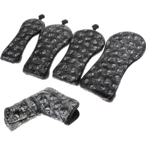 PU Leather Golf Club Head Cover Durable Wood Driver Headcover Skull Print
